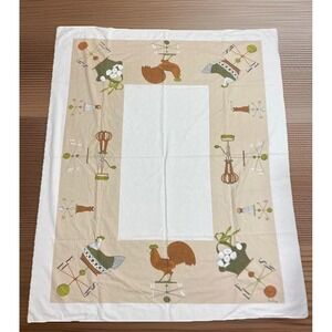 Vintage MCM Lois Long Linen Tablecloth 64" x 53" Hens Roosters Eggs Weathervane